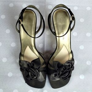 Black Floral Satin High Heels - 8M